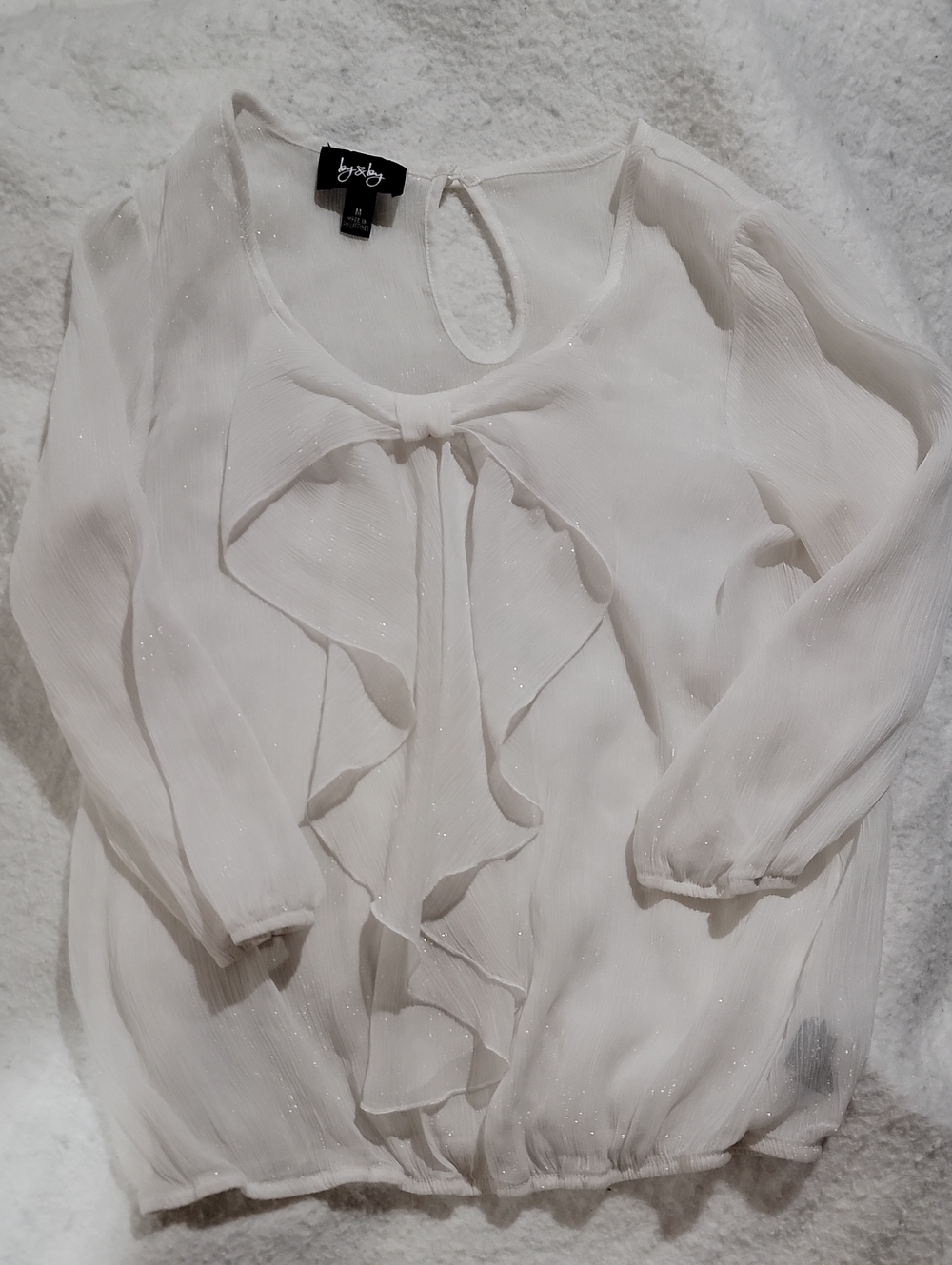 by & by Ivory Ruffle Bow-Neck Long Sleeve Blouse